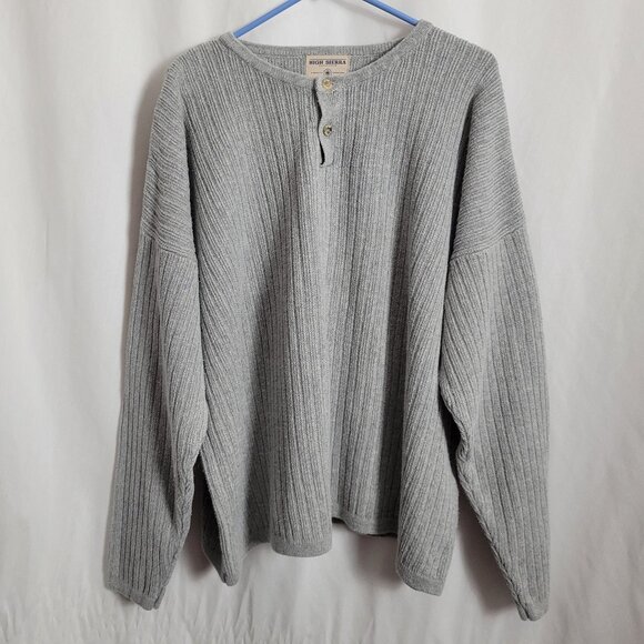 High Sierra Gray Knit 2-button Sweater Ramie Cotton XXL Men's front zip pocket - Picture 1 of 7